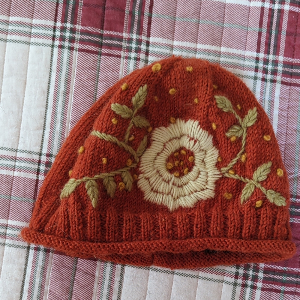 Sundance Orange Floral Knit Hat